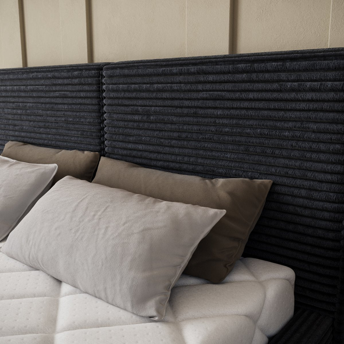 Lit coffre 140x200 sommier inclus Nox Velours côtelé Noir - vue 7
