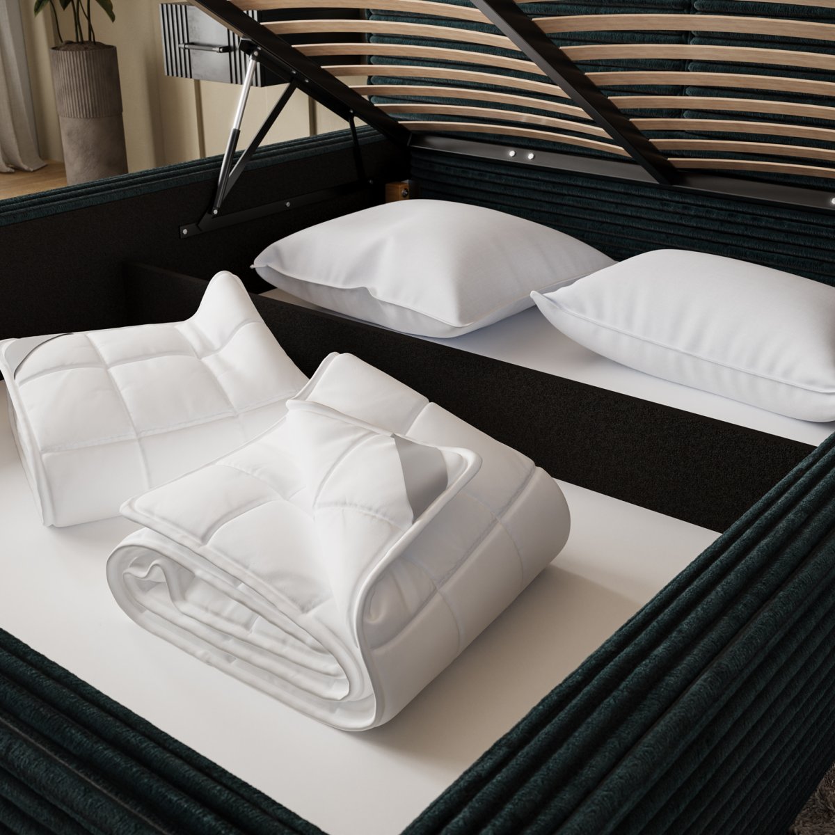 Lit coffre 140x200 sommier inclus Nox Velours côtelé Vert foncé - vue 5