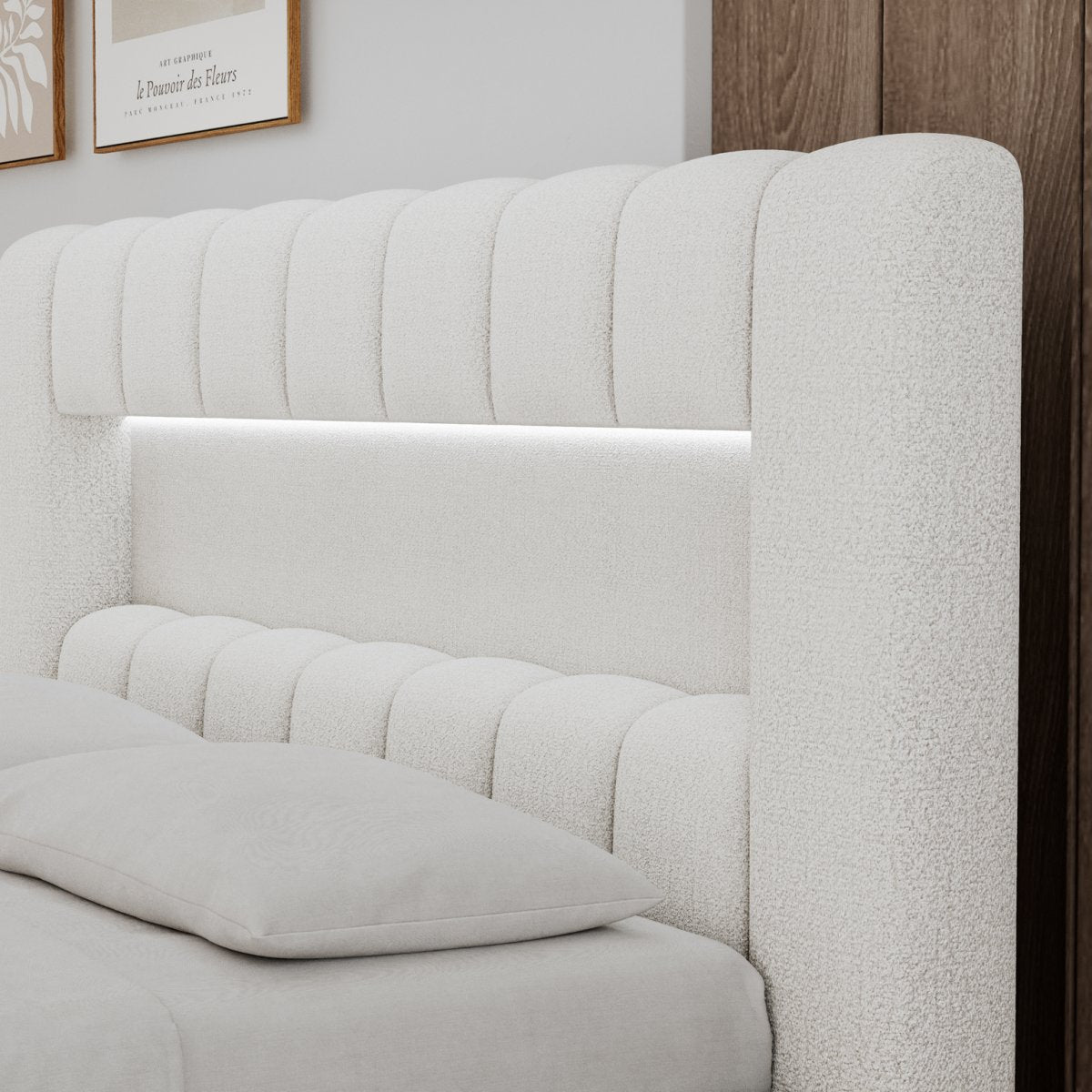 Lit coffre 160x200 sommier et LED inclus Auria Texturé Blanc - vue 6