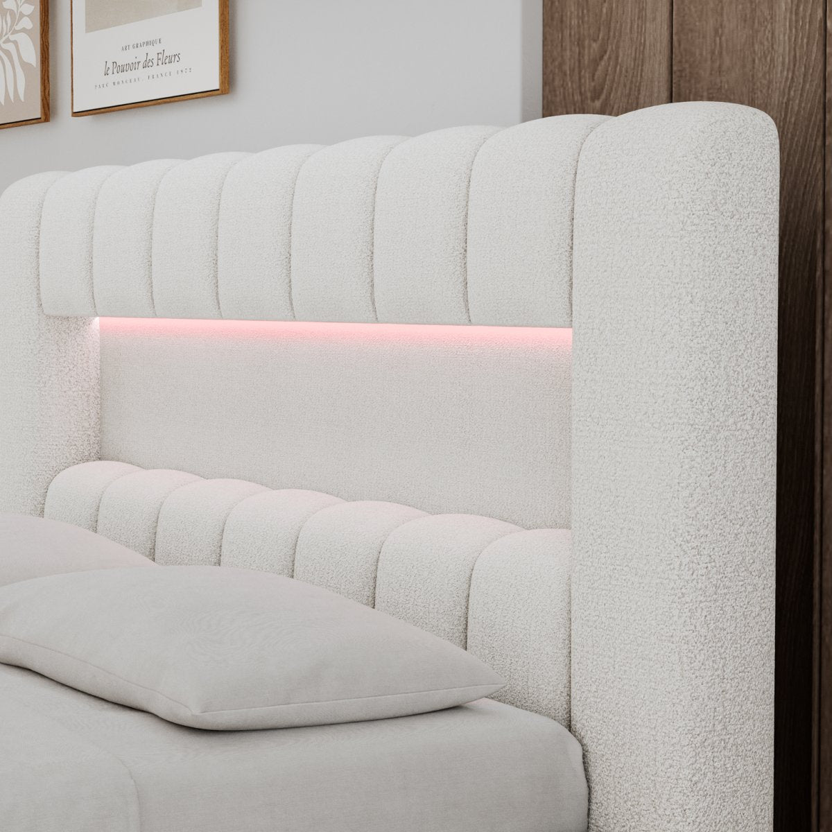 Lit coffre 160x200 sommier et LED inclus Auria Texturé Blanc - vue 7