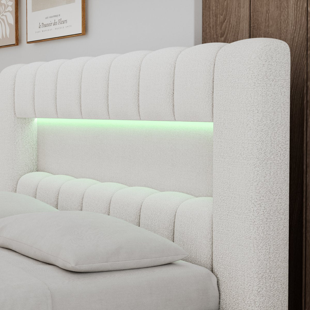 Lit coffre 160x200 sommier et LED inclus Auria Texturé Blanc - vue 8