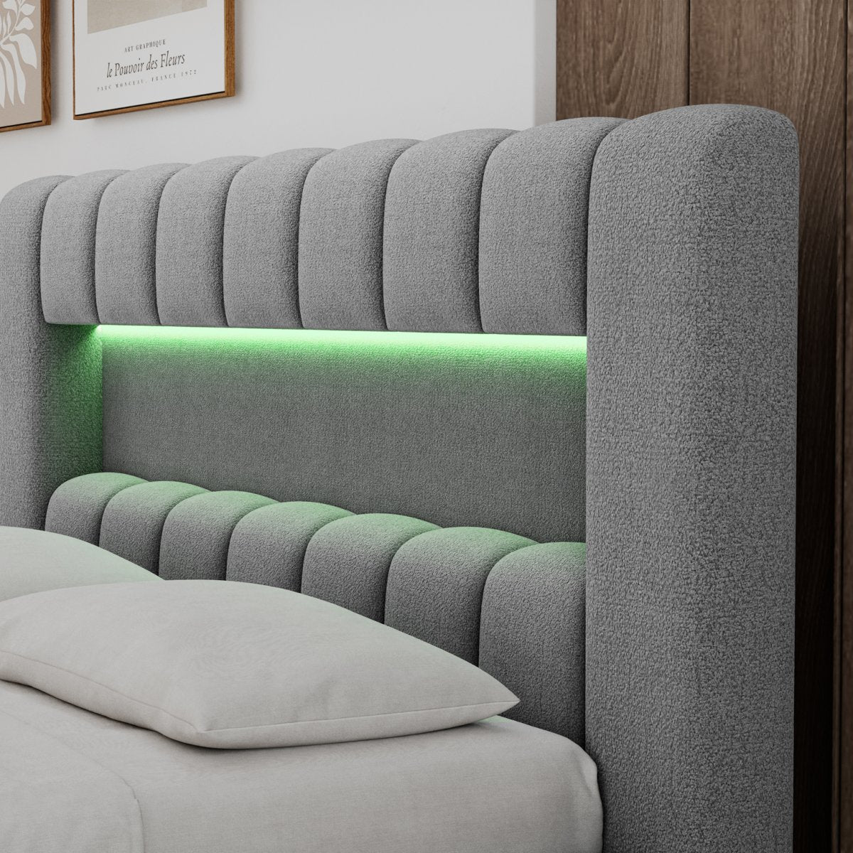 Lit coffre 160x200 sommier et LED inclus Auria Texturé Gris - vue 8
