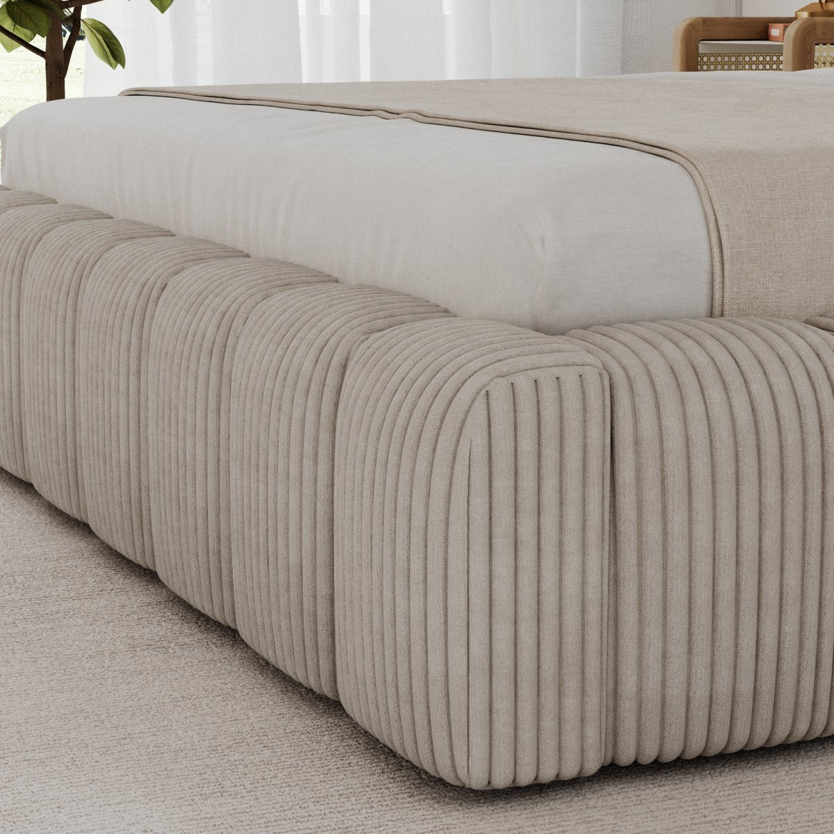 Lit coffre 160x200 sommier et LED inclus Auria Velours côtelé Beige - vue 5
