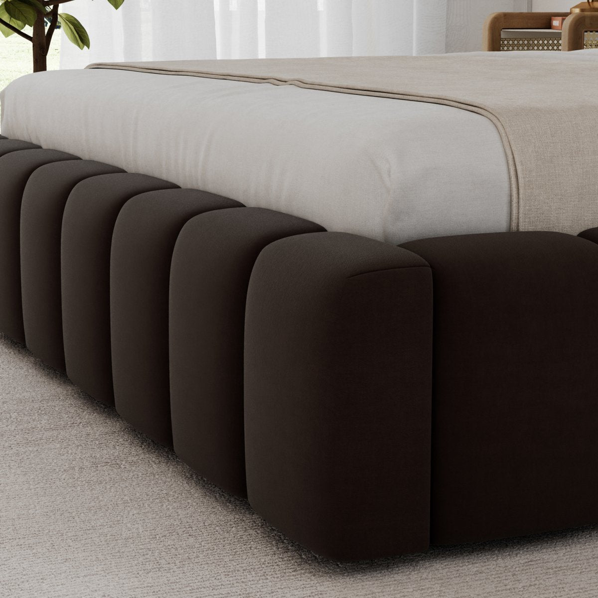 Lit coffre 160x200 sommier et LED inclus Auria Velours Marron foncé - vue 5