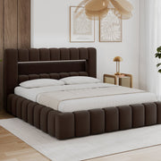 Lit coffre 160x200 sommier et LED inclus Auria Velours Marron foncé