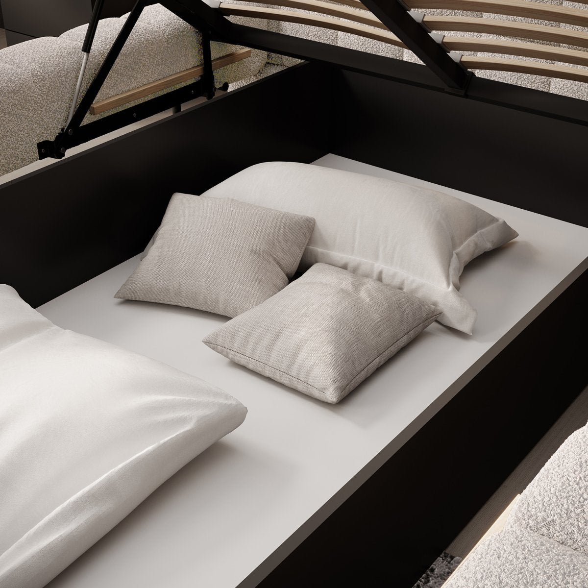 Lit coffre 160x200 sommier inclus Ezio Texturé Beige - vue 5