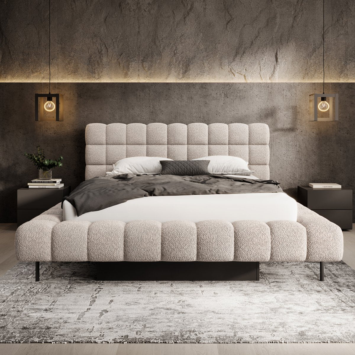 Lit coffre 160x200 sommier inclus Ezio Texturé Beige - vue 7