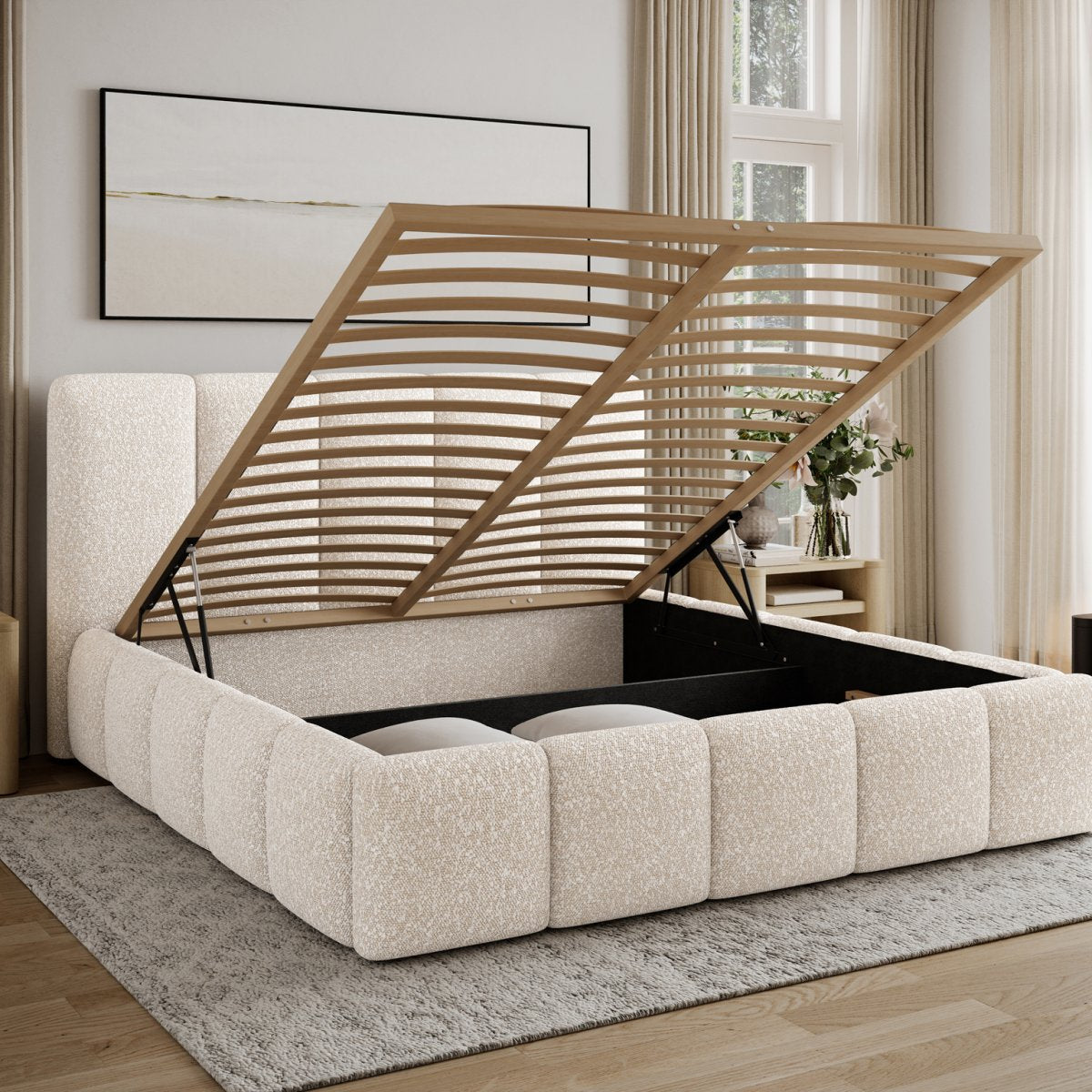Lit coffre 160x200 sommier inclus Klaus Bouclé Beige - vue 3