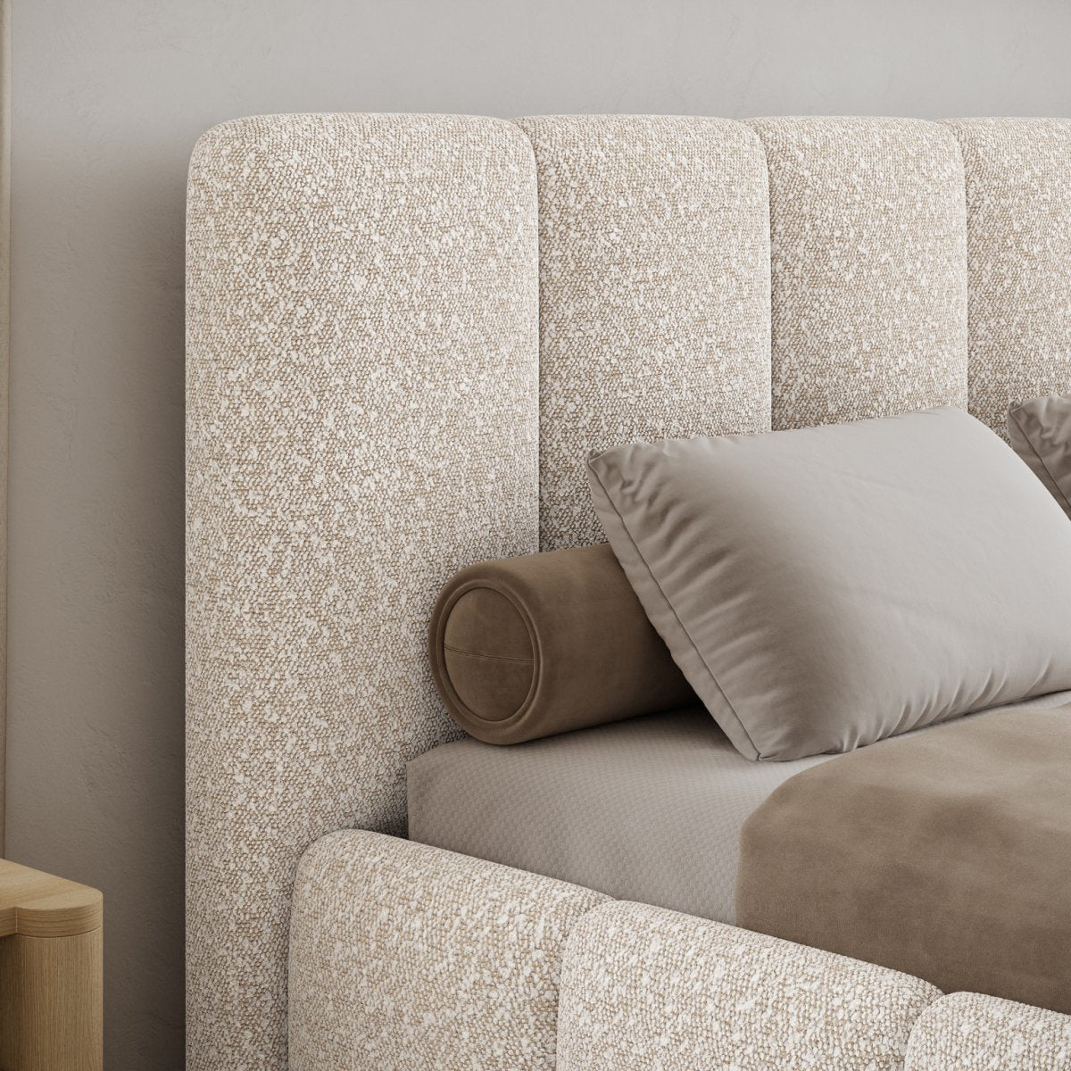 Lit coffre 160x200 sommier inclus Klaus Bouclé Beige - vue 6