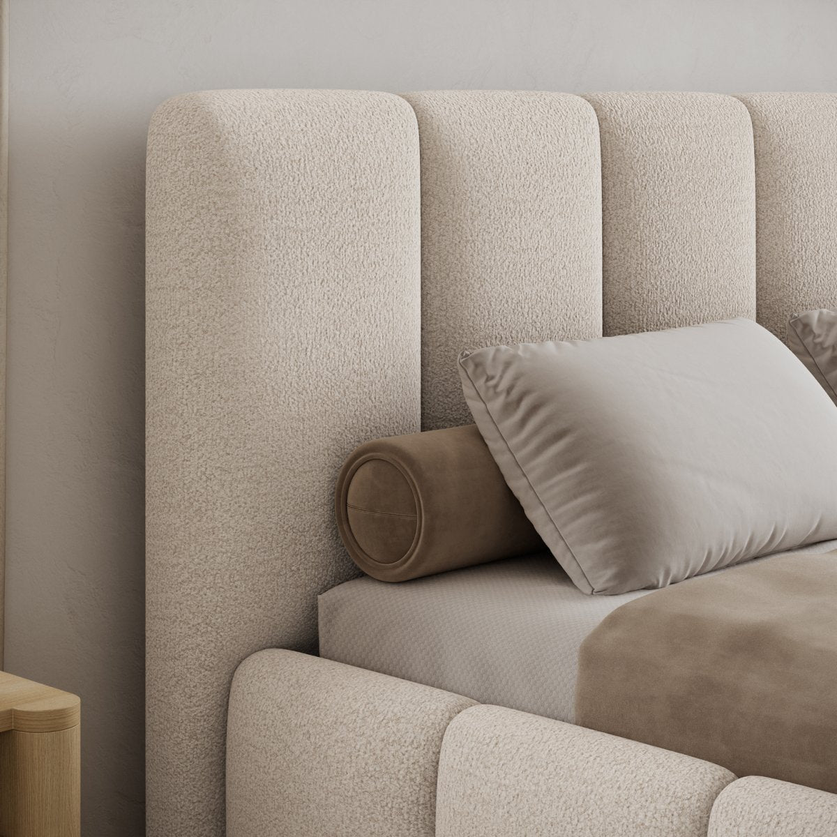 Lit coffre 160x200 sommier inclus Klaus Texturé Beige - vue 6