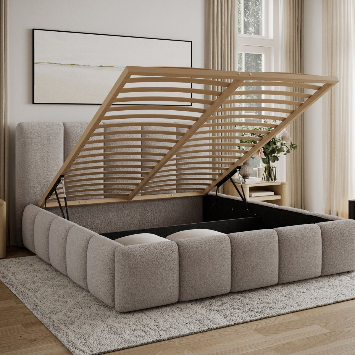 Lit coffre 160x200 sommier inclus Klaus Texturé Cachemire - vue 3
