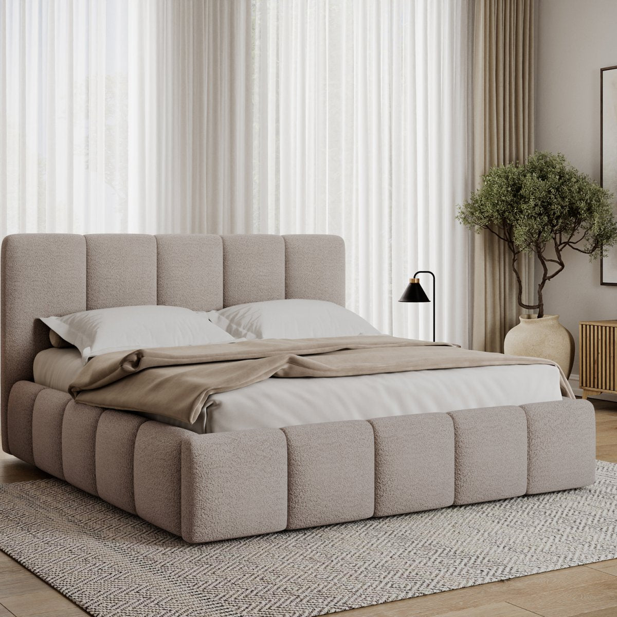 Lit coffre 160x200 sommier inclus Klaus Texturé Cachemire