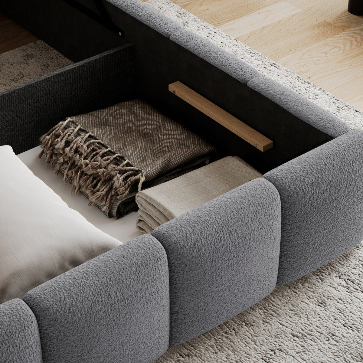Lit coffre 160x200 sommier inclus Klaus Texturé Gris - vue 4