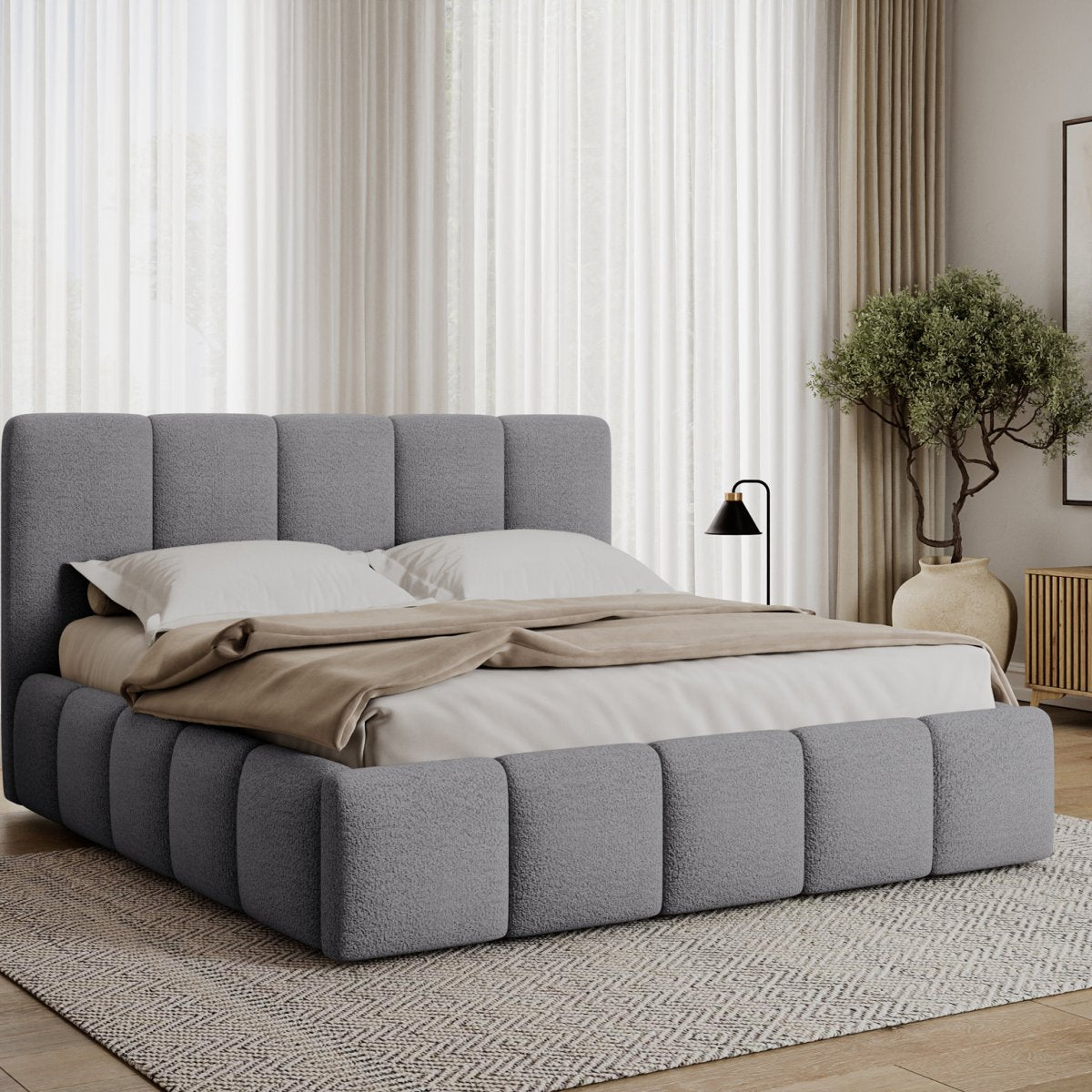 Lit coffre 160x200 sommier inclus Klaus Texturé Gris
