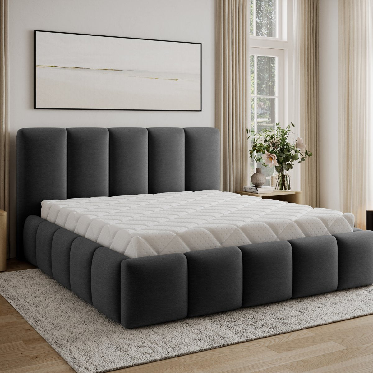 Lit coffre 160x200 sommier inclus Klaus Velours Gris foncé - vue 7