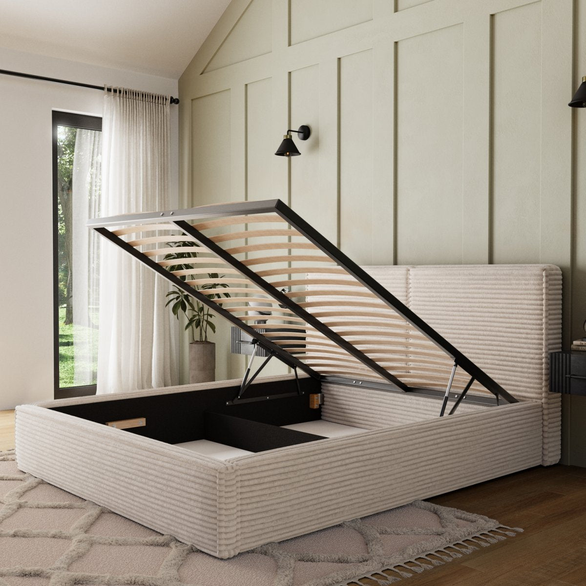 Lit coffre 160x200 sommier inclus Nox Velours côtelé Beige - vue 4