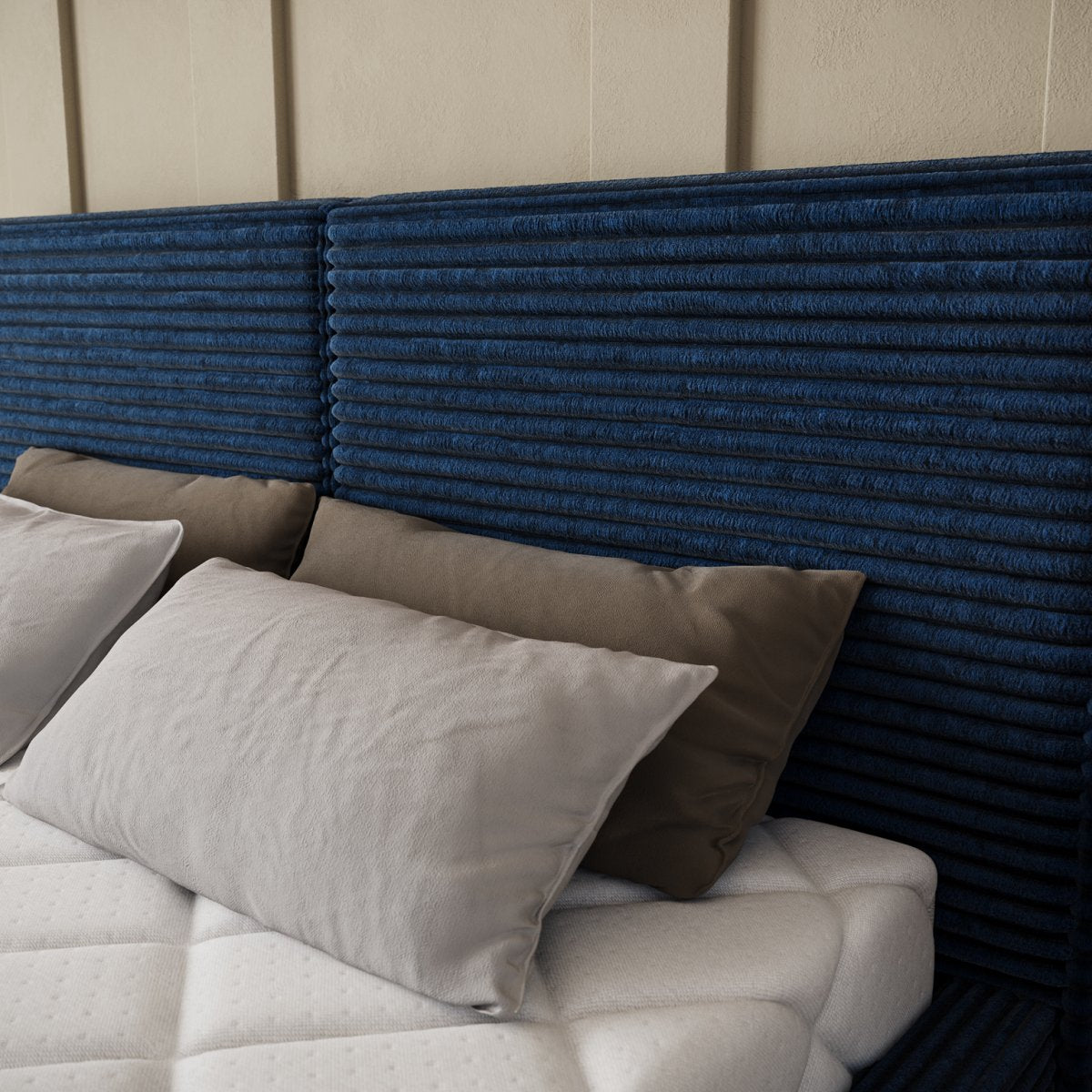 Lit coffre 160x200 sommier inclus Nox Velours côtelé Bleu foncé - vue 7