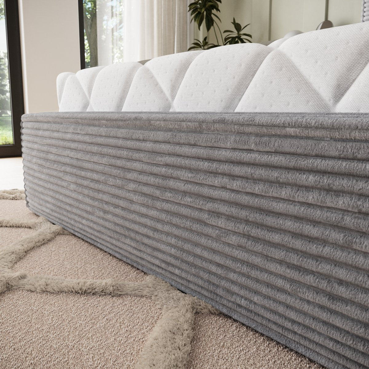 Lit coffre 160x200 sommier inclus Nox Velours côtelé Gris - vue 6