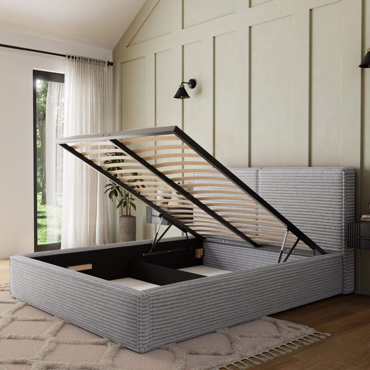 Lit coffre 160x200 sommier inclus Nox Velours côtelé Gris - vue 4