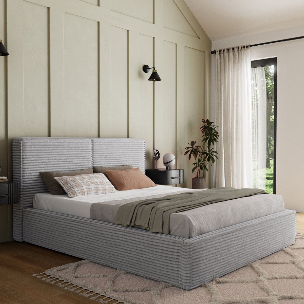 Lit coffre 160x200 sommier inclus Nox Velours côtelé Gris