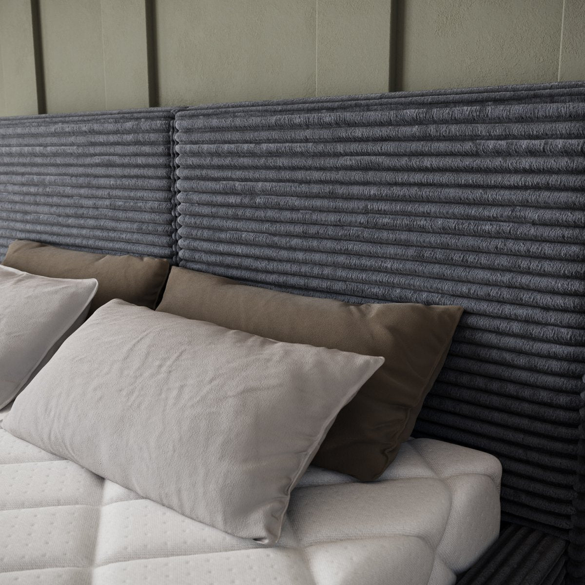 Lit coffre 160x200 sommier inclus Nox Velours côtelé Gris foncé - vue 7