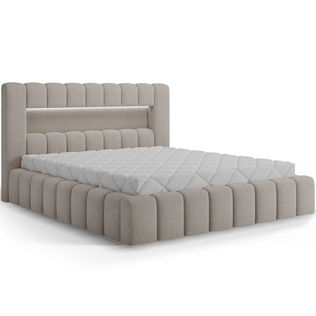 Lit coffre 180x200 sommier et LED inclus Auria Texturé Beige - vue 2