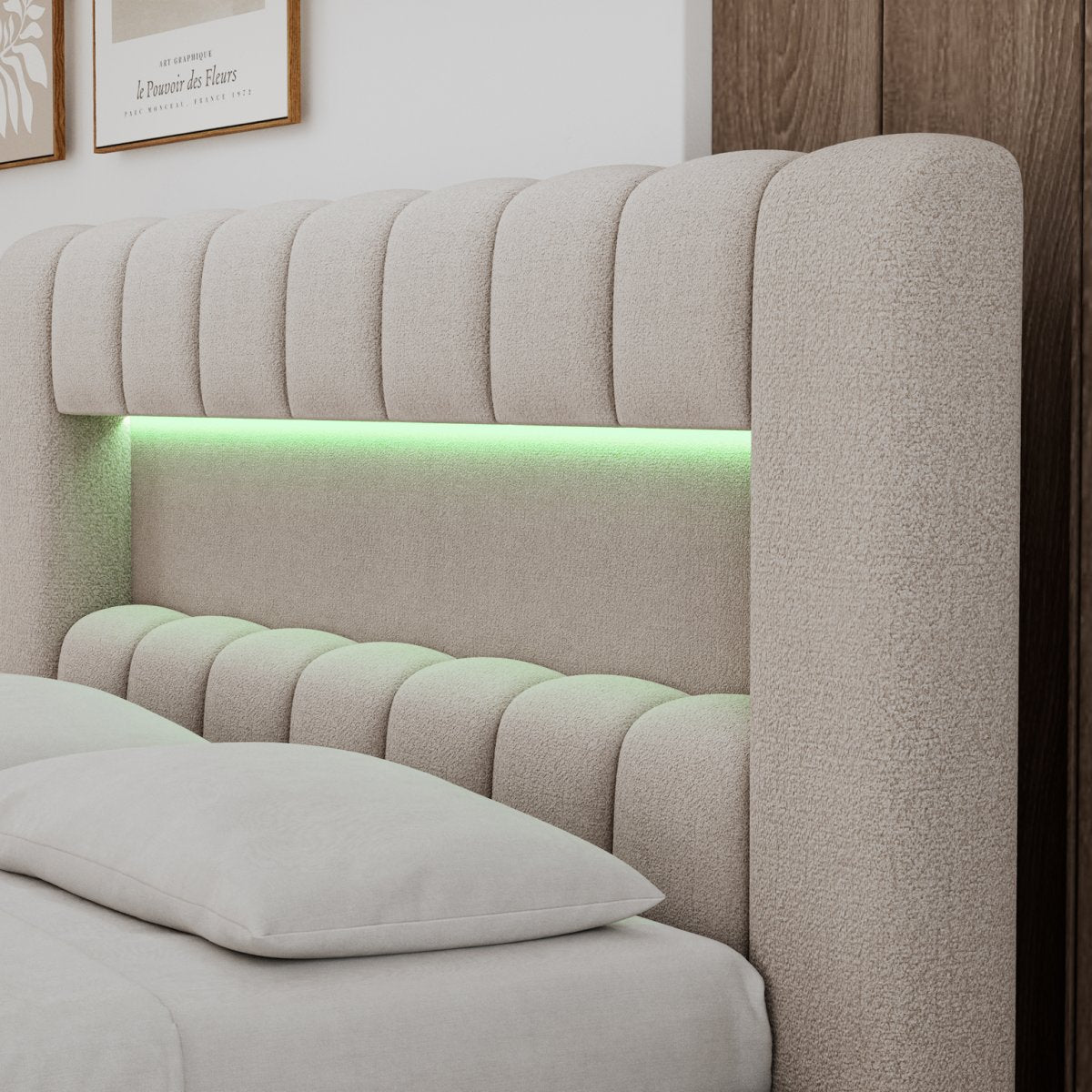 Lit coffre 180x200 sommier et LED inclus Auria Texturé Beige - vue 8