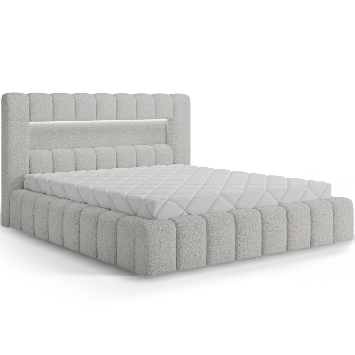 Lit coffre 180x200 sommier et LED inclus Auria Texturé Blanc - vue 2