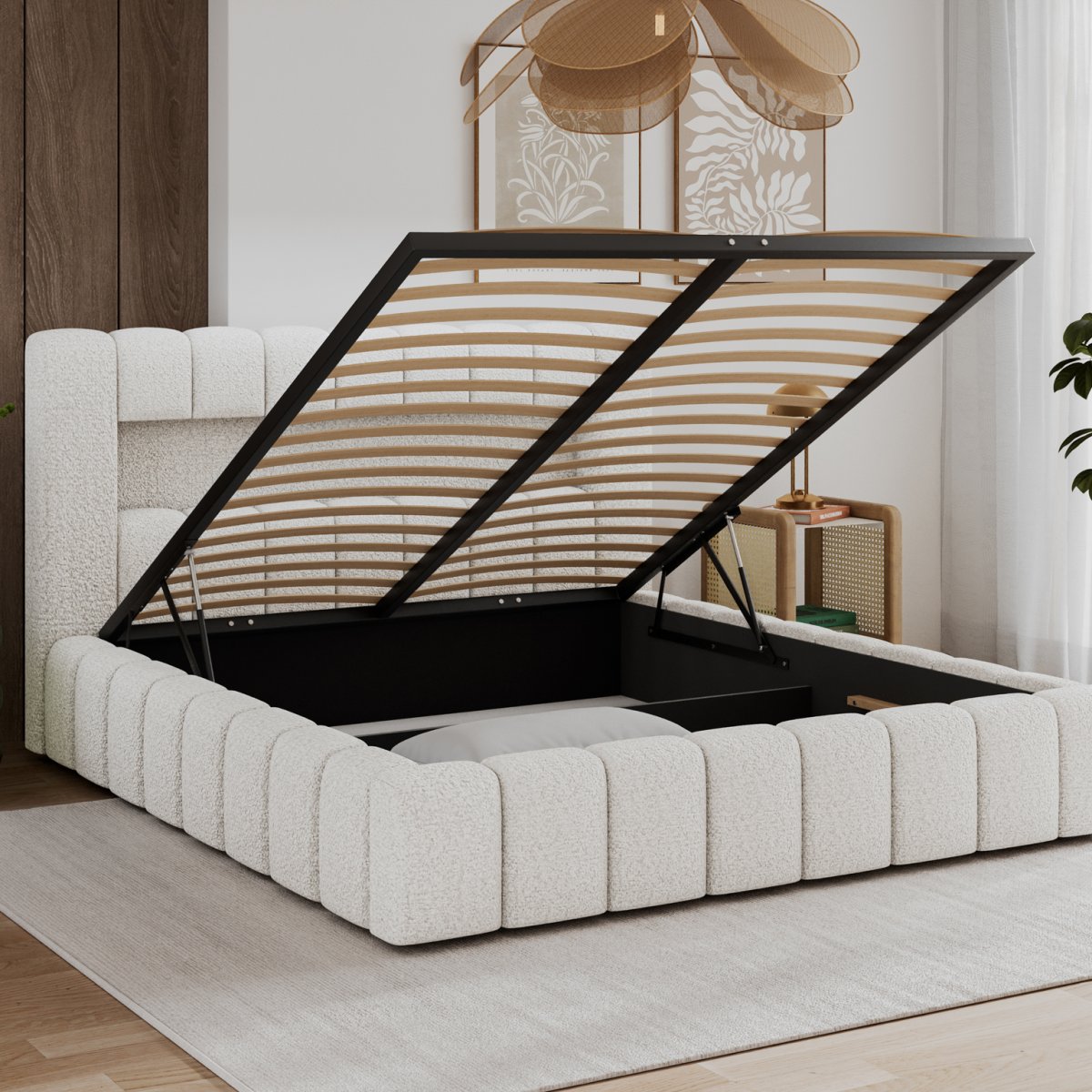 Lit coffre 180x200 sommier et LED inclus Auria Texturé Blanc - vue 3