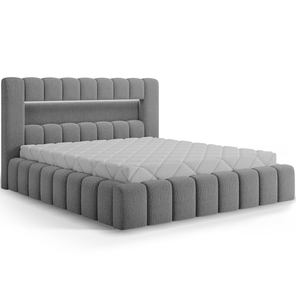 Lit coffre 180x200 sommier et LED inclus Auria Texturé Gris - vue 2