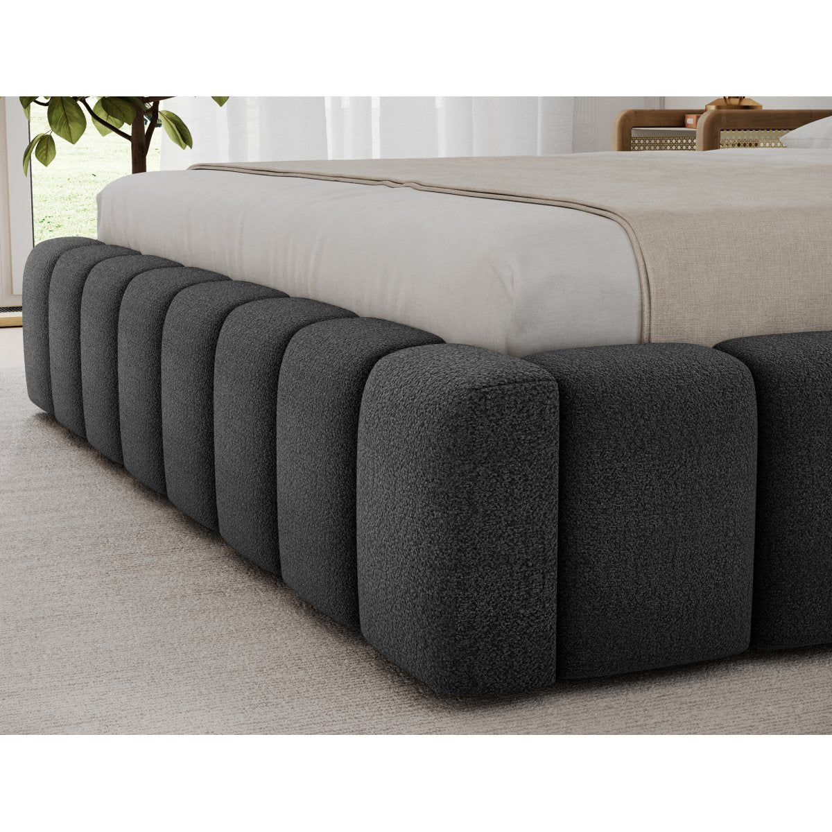 Lit coffre 180x200 sommier et LED inclus Auria Texturé Gris foncé - vue 5