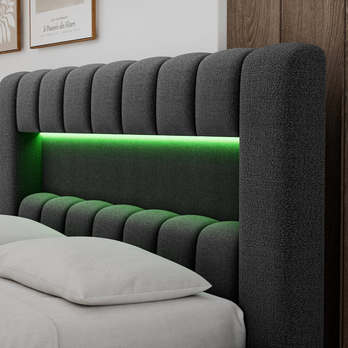 Lit coffre 180x200 sommier et LED inclus Auria Texturé Gris foncé - vue 8