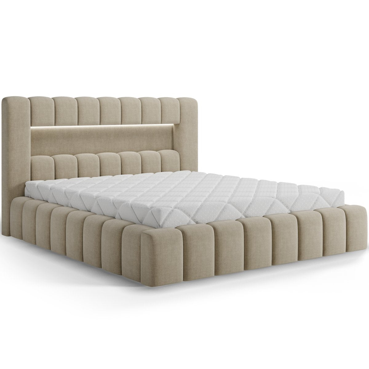 Lit coffre 180x200 sommier et LED inclus Auria Velours Beige - vue 2