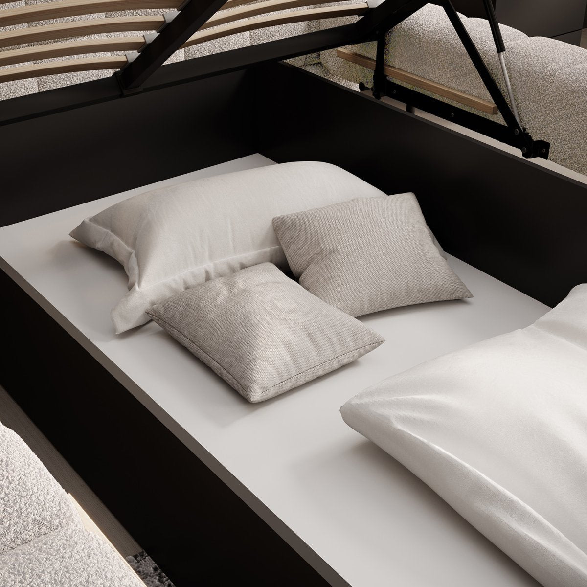Lit coffre 180x200 sommier inclus Ezio Texturé Beige - vue 5
