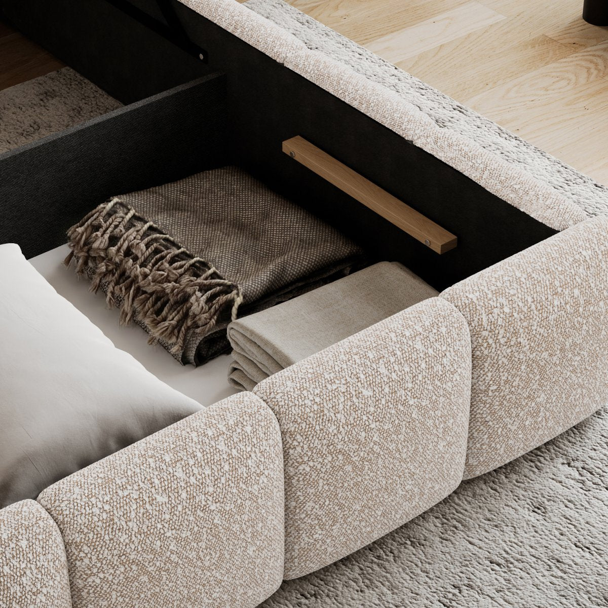 Lit coffre 180x200 sommier inclus Klaus Bouclé Beige - vue 4