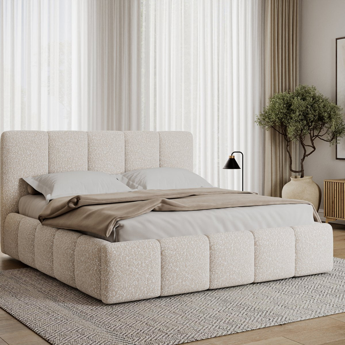 Lit coffre 180x200 sommier inclus Klaus Bouclé Beige