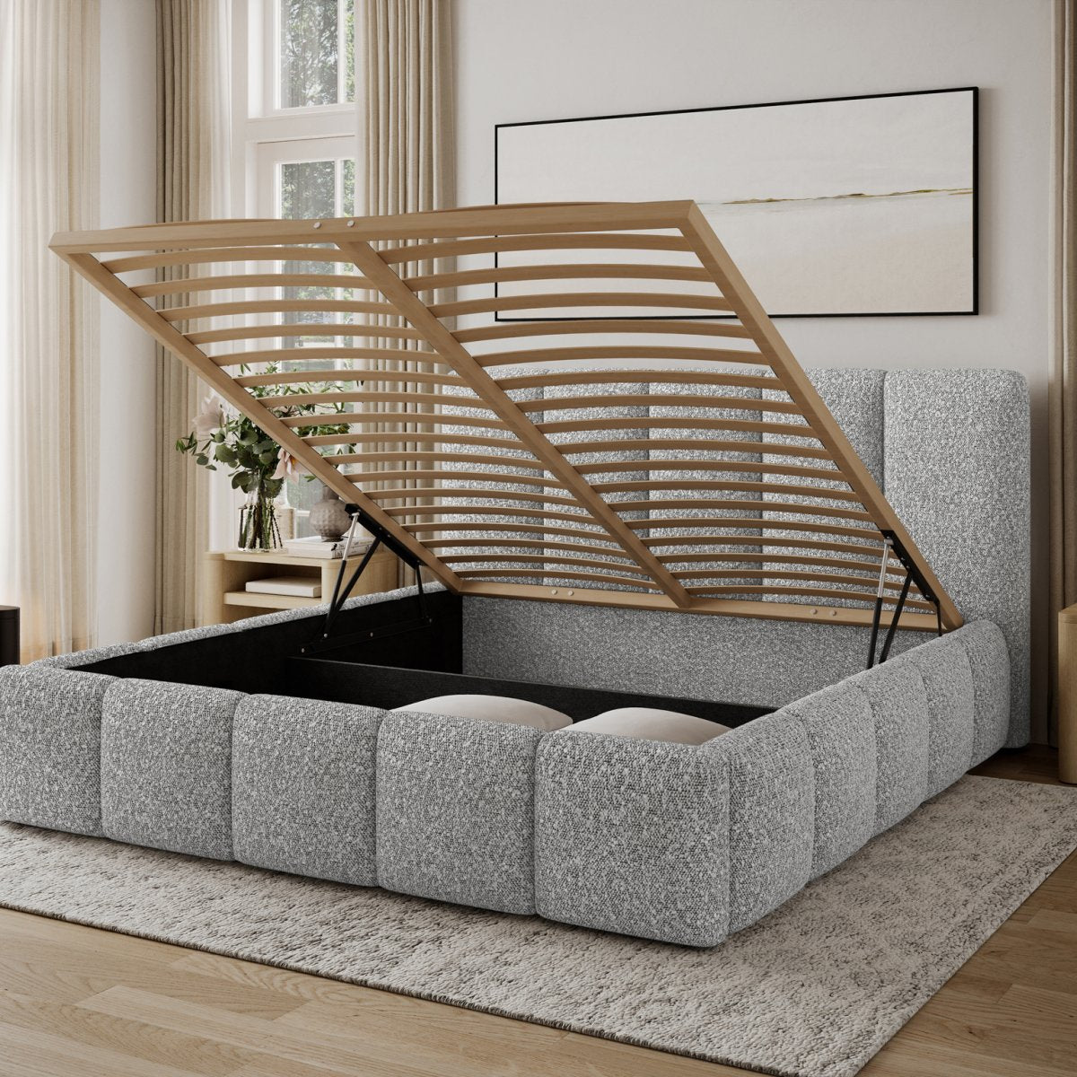 Lit coffre 180x200 sommier inclus Klaus Bouclé Gris - vue 3