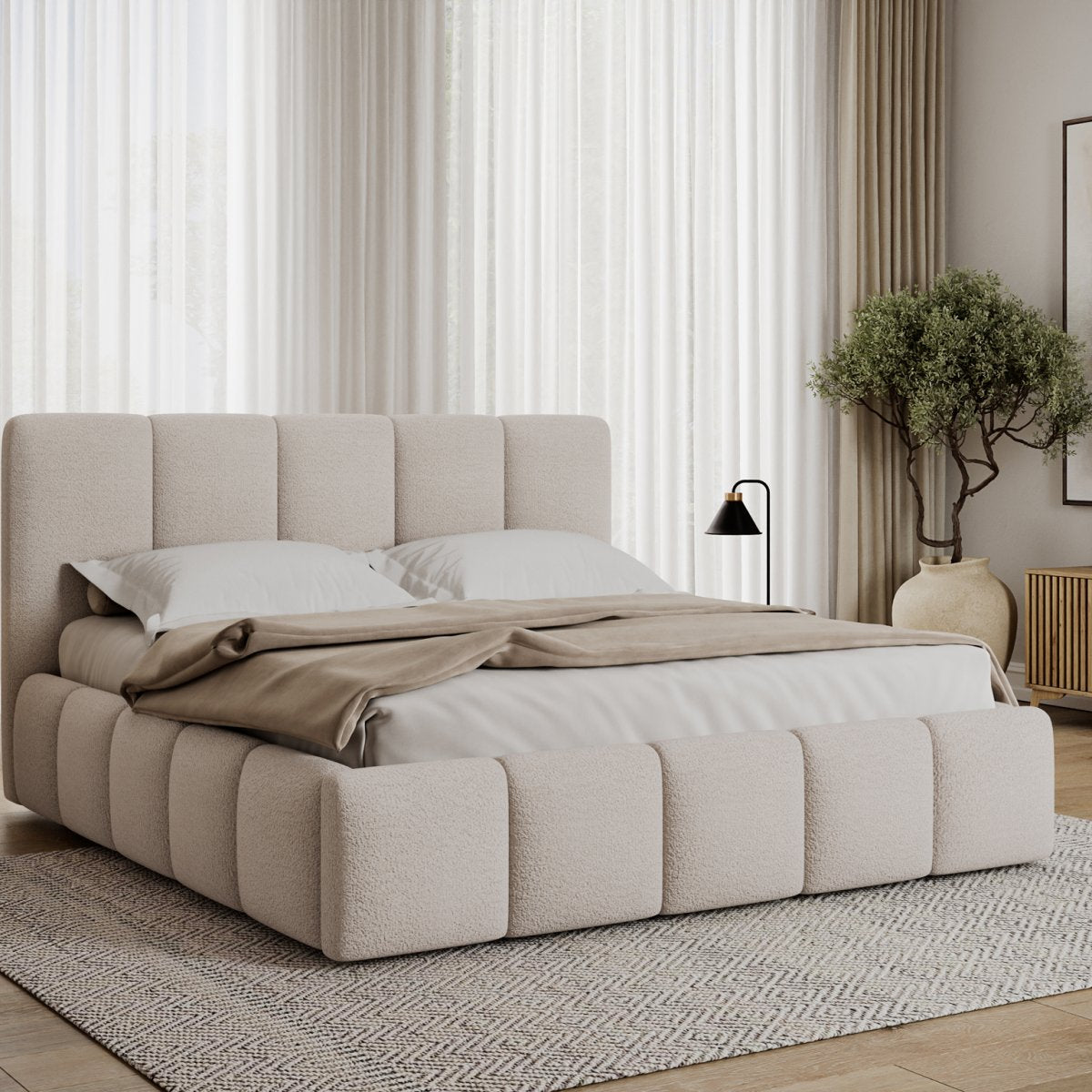 Lit coffre 180x200 sommier inclus Klaus Texturé Beige