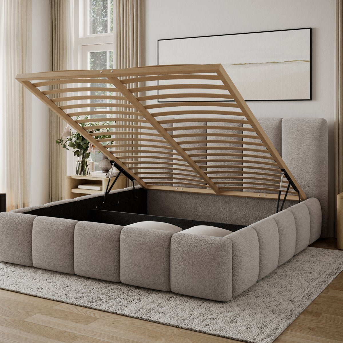 Lit coffre 180x200 sommier inclus Klaus Texturé Cachemire - vue 3