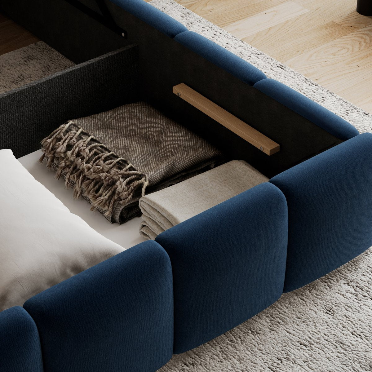 Lit coffre 180x200 sommier inclus Klaus Velours Bleu foncé - vue 4