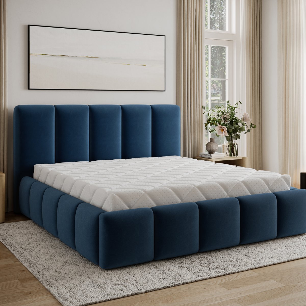 Lit coffre 180x200 sommier inclus Klaus Velours Bleu foncé - vue 7