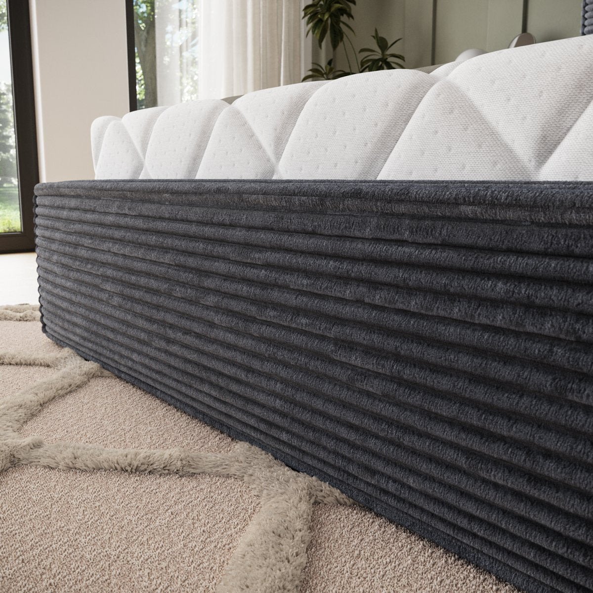 Lit coffre 180x200 sommier inclus Nox Velours côtelé Gris foncé - vue 6