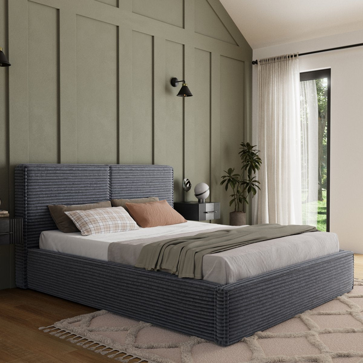 Lit coffre 180x200 sommier inclus Nox Velours côtelé Gris foncé