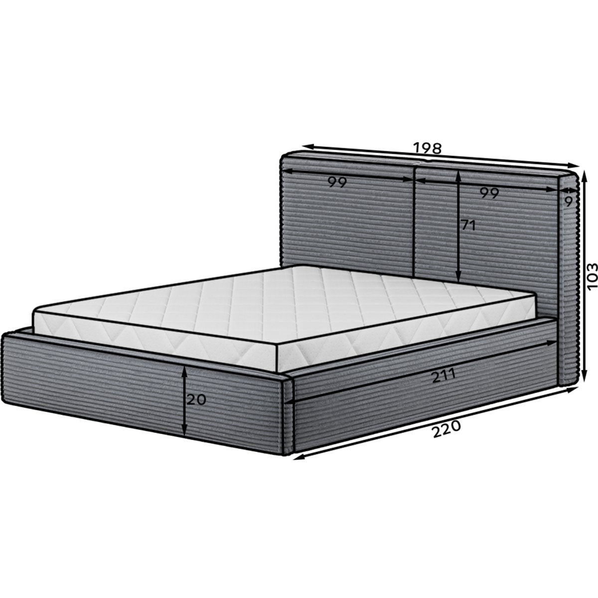 Lit coffre 180x200 sommier inclus Nox Velours côtelé Vert foncé - vue 8