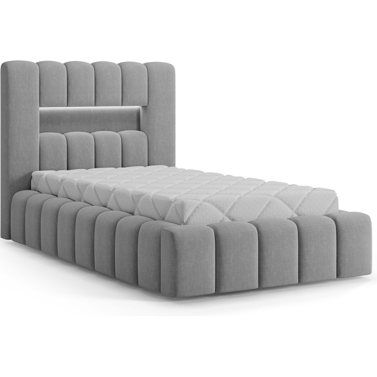 Lit coffre 90x200 sommier et LED inclus Auria Gris clair - vue 2