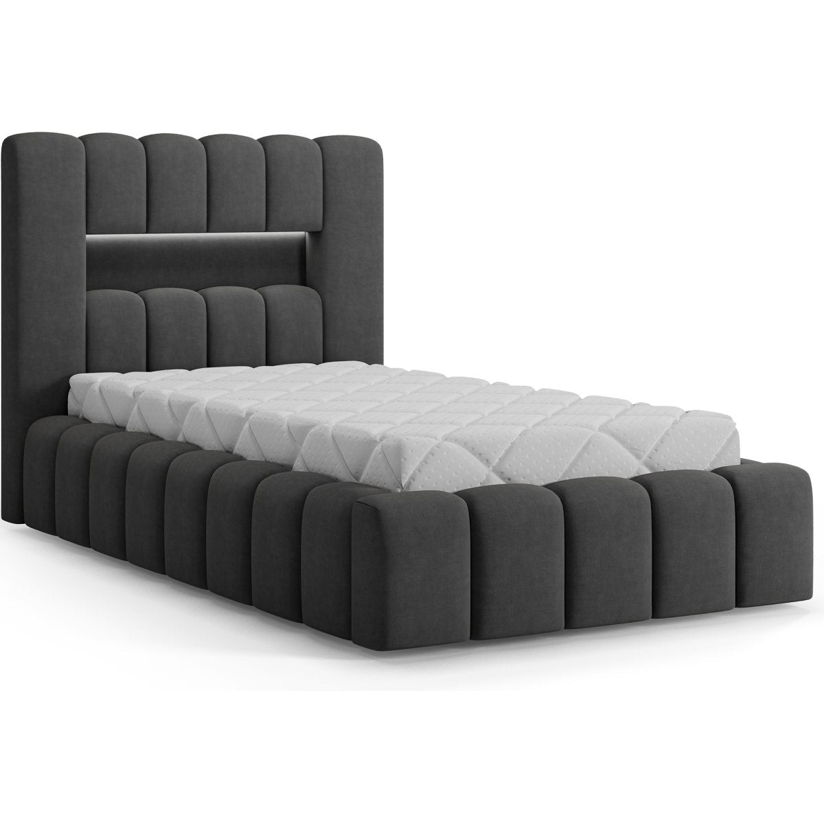Lit coffre 90x200 sommier et LED inclus Auria Gris foncé - vue 2