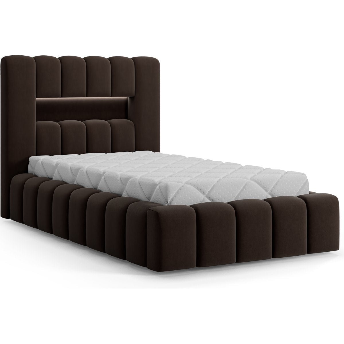 Lit coffre 90x200 sommier et LED inclus Auria Marron Foncé - vue 2