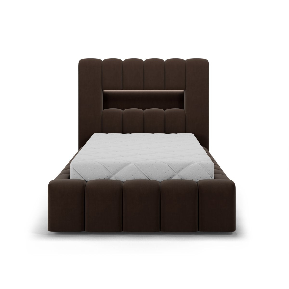 Lit coffre 90x200 sommier et LED inclus Auria Marron Foncé - vue 3