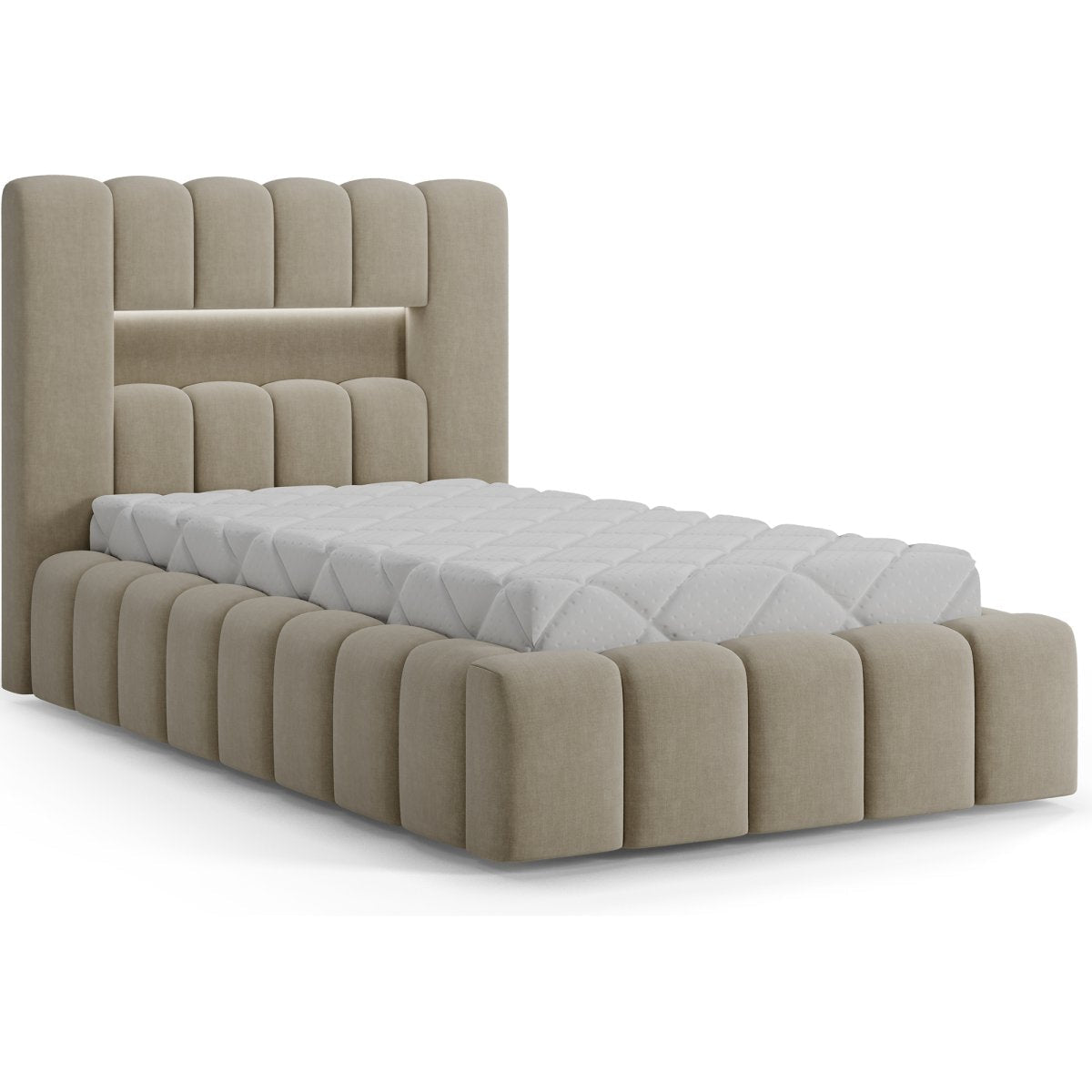 Lit coffre 90x200 sommier et LED inclus Auria Velours Beige - vue 2