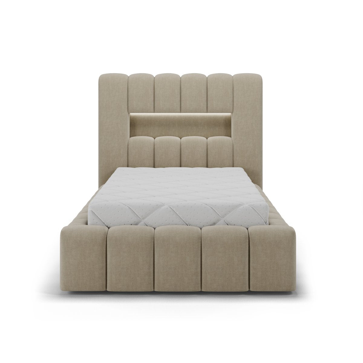 Lit coffre 90x200 sommier et LED inclus Auria Velours Beige - vue 3